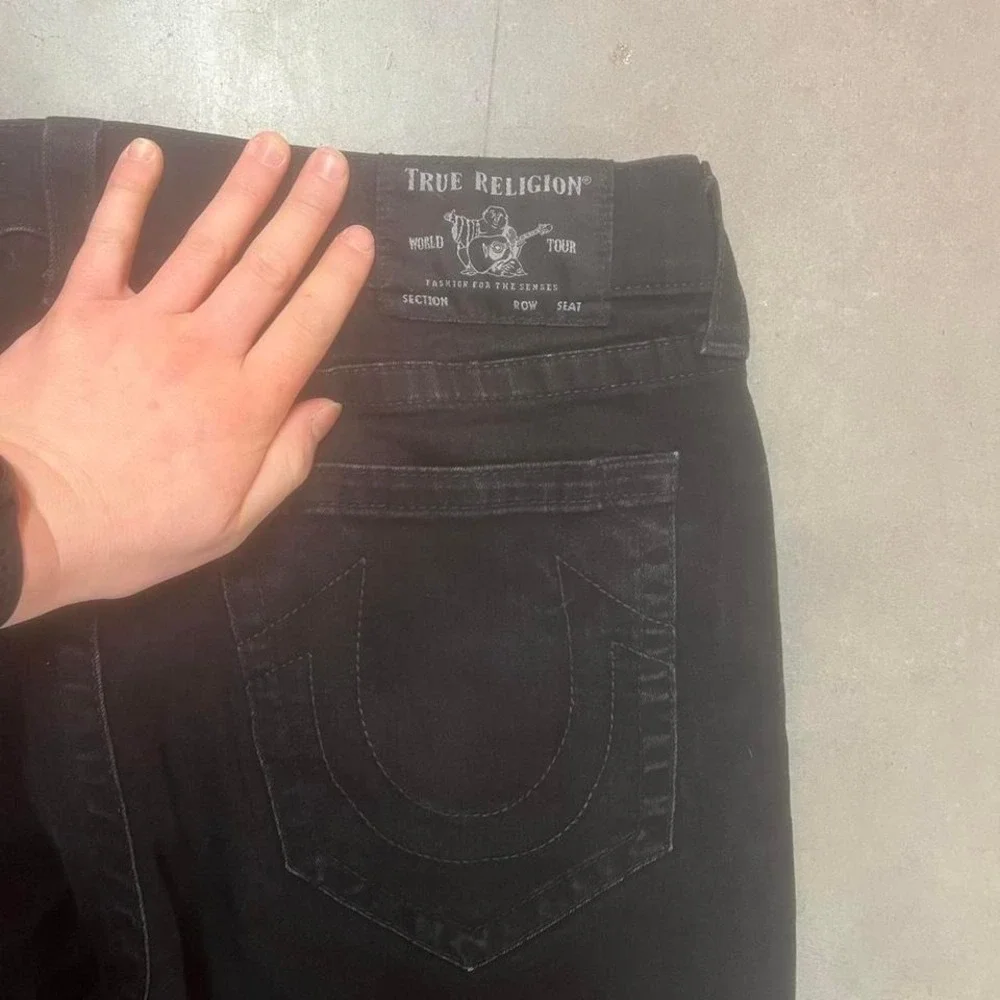 True Religion men's black geno jeans slim straight embroidered y2k 36